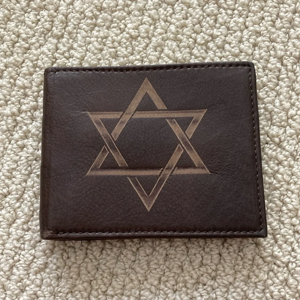 NEW Genuine Leather Bifold Star of David Wallet Brown 4.5” x 3.5” Handcrafted